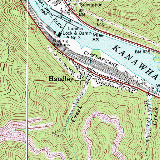 Topographic Map of Town of Handley, WV