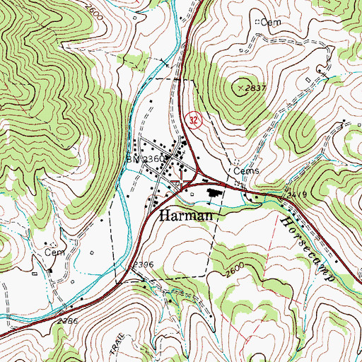 Topographic Map of Town of Harman, WV