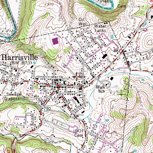 Topographic Map of Town of Harrisville, WV