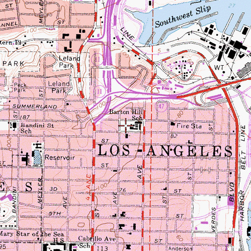 Topographic Map of Barton Hill Elementary School, CA