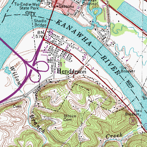 Topographic Map of Town of Henderson, WV