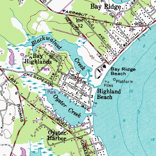 Topographic Map of Town of Highland Beach, MD