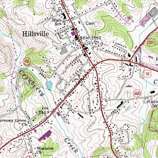 Topographic Map of Town of Hillsville, VA