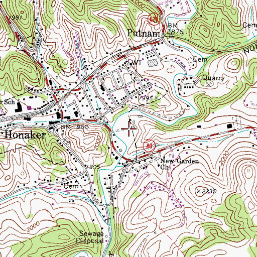 Topographic Map of Town of Honaker, VA