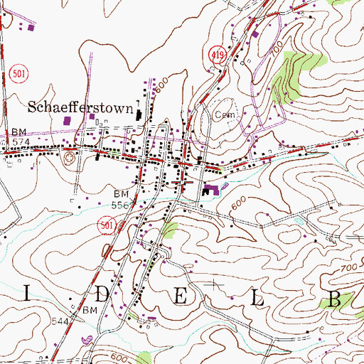 Topographic Map of Schaefferstown Census Designated Place, PA