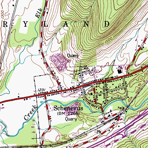 Topographic Map of Schenevus Census Designated Place, NY