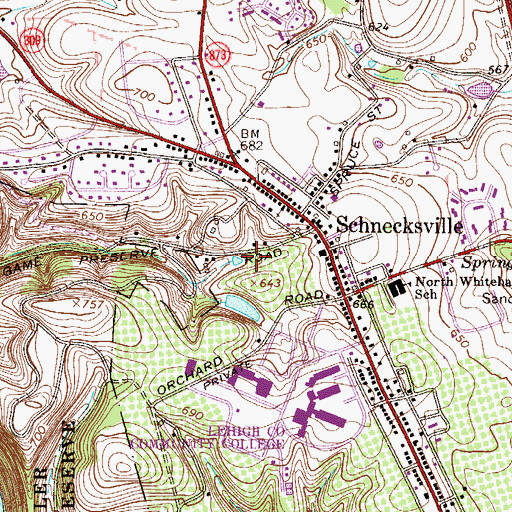 Topographic Map of Schnecksville Census Designated Place, PA