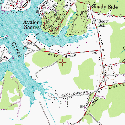 Topographic Map of Shady Side Census Designated Place, MD