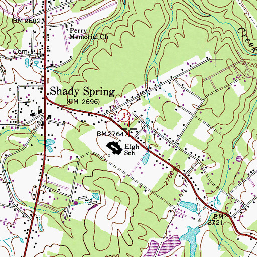 Topographic Map of Shady Spring Census Designated Place, WV
