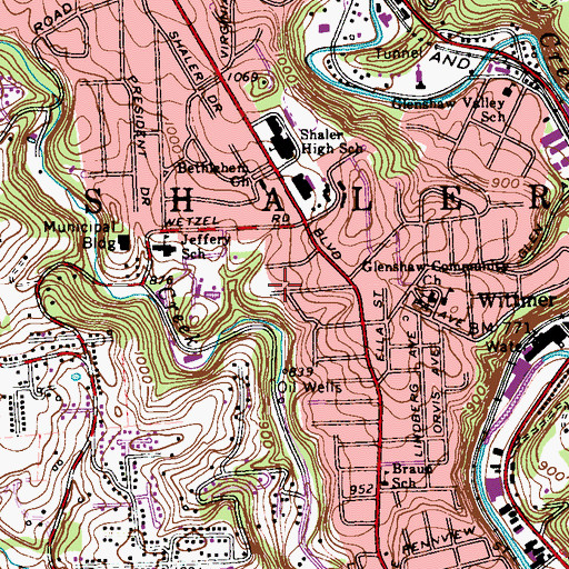 Topographic Map of Shaler Township Census Designated Place, PA