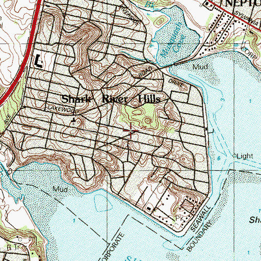 Topographic Map of Shark River Hills Census Designated Place, NJ