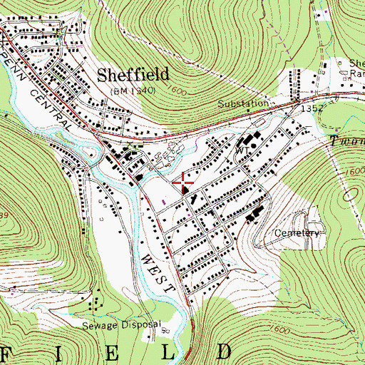 Topographic Map of Sheffield Census Designated Place, PA