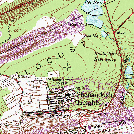 Topographic Map of Shenandoah Heights Census Designated Place, PA