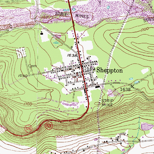 Topographic Map of Sheppton Census Designated Place, PA
