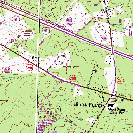 Topographic Map of Short Pump Census Designated Place, VA