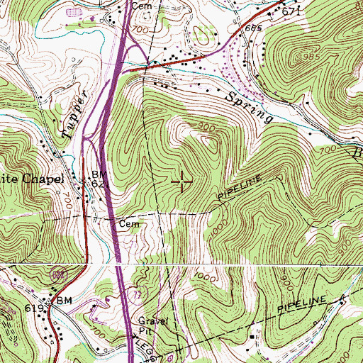 Topographic Map of Sissonville Census Designated Place, WV