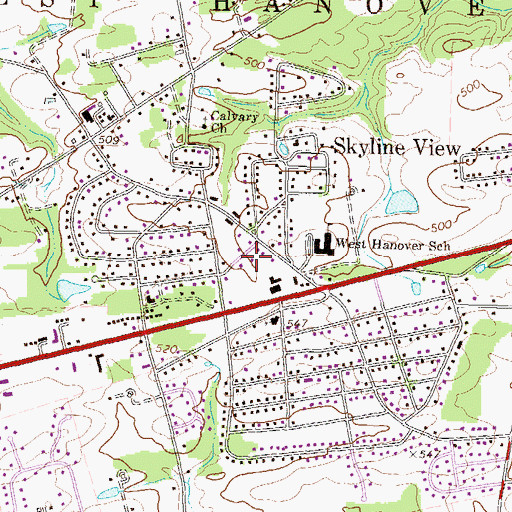 Topographic Map of Skyline View Census Designated Place, PA