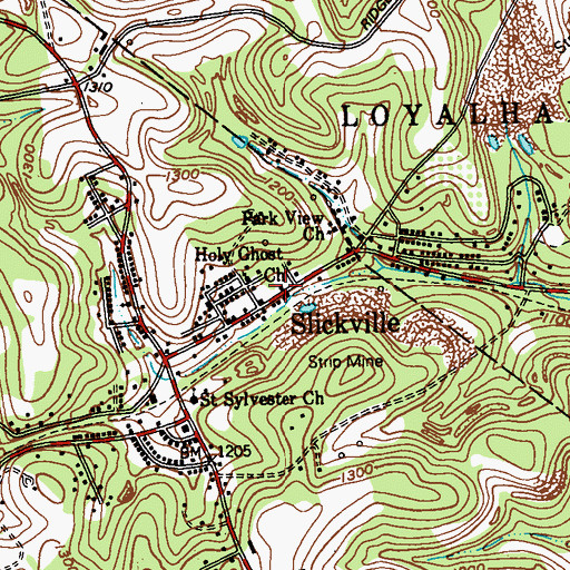 Topographic Map of Slickville Census Designated Place, PA