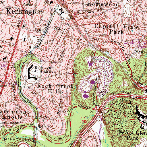 Topographic Map of South Kensington Census Designated Place, MD