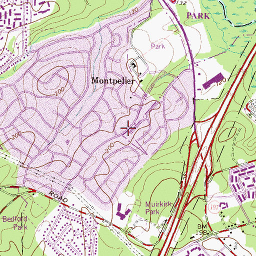Topographic Map of South Laurel Census Designated Place, MD