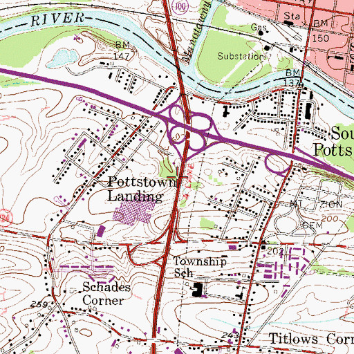 Topographic Map of South Pottstown Census Designated Place, PA