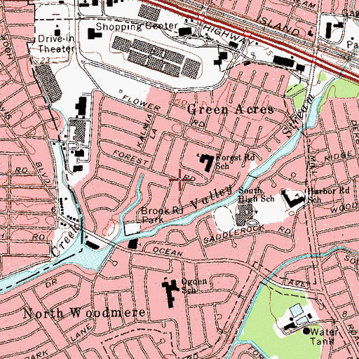 Topographic Map of South Valley Stream Census Designated Place, NY