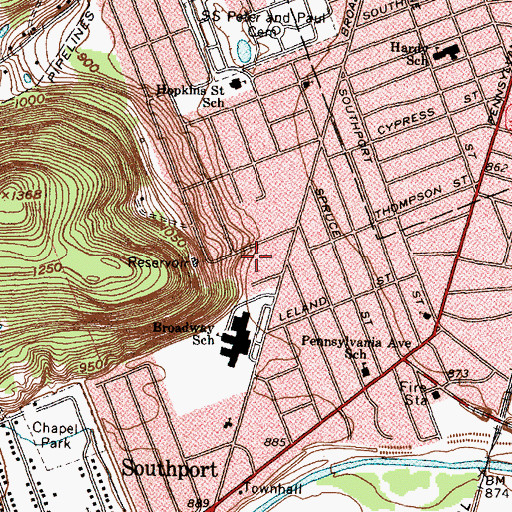 Topographic Map of Southport Census Designated Place, NY