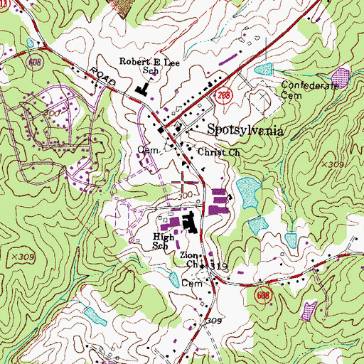 Topographic Map of Spotsylvania Courthouse Census Designated Place, VA