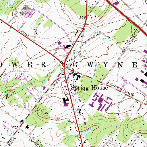 Topographic Map of Spring House Census Designated Place, PA