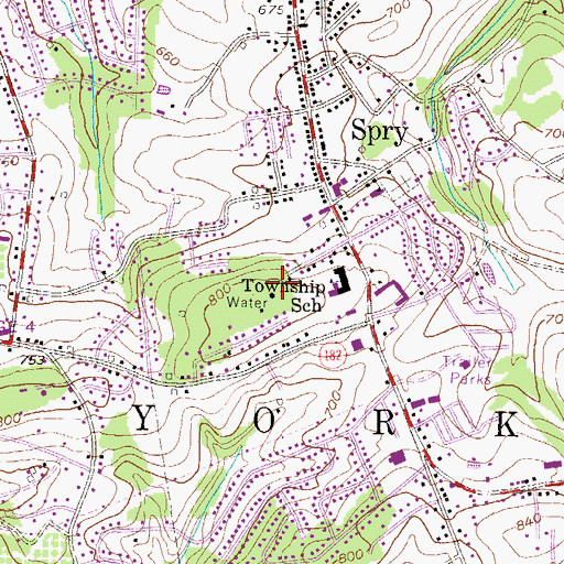 Topographic Map of Spry Census Designated Place, PA