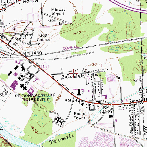 Topographic Map of Saint Bonaventure Census Designated Place, NY