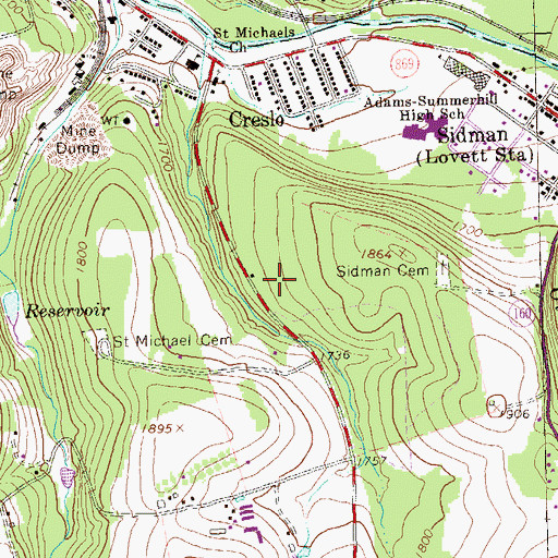 Topographic Map of Saint Michael-Sidman Census Designated Place (historical), PA