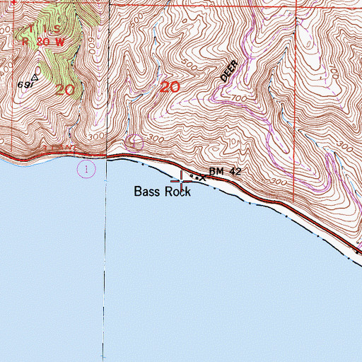 Topographic Map of Bass Rock, CA