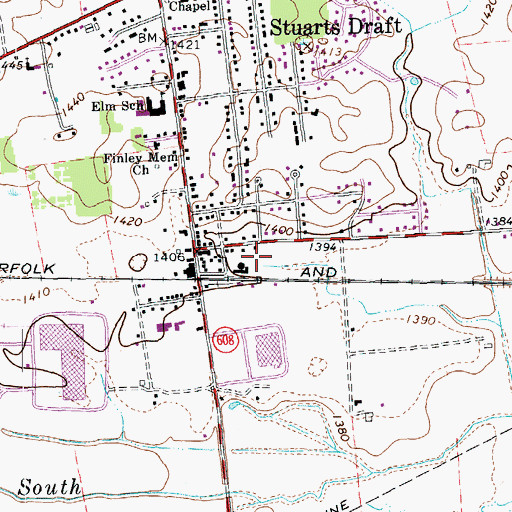 Topographic Map of Stuarts Draft Census Designated Place, VA