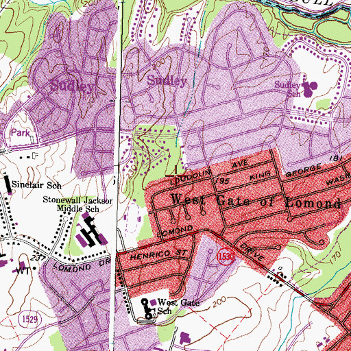 Topographic Map of Sudley Census Designated Place, VA