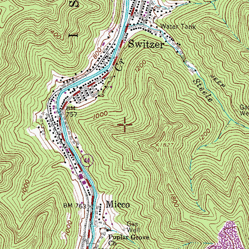 Topographic Map of Switzer Census Designated Place, WV