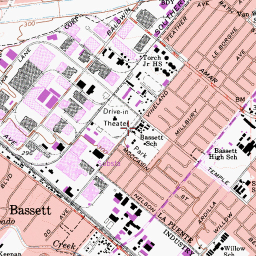 Topographic Map of Bassett School, CA
