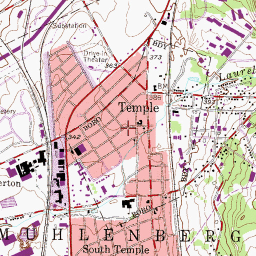 Topographic Map of Temple Census Designated Place, PA
