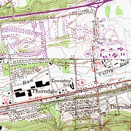 Topographic Map of Thorndale Census Designated Place, PA