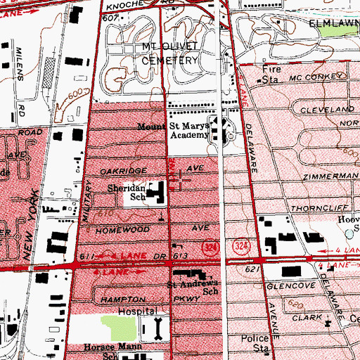 Topographic Map of Tonawanda Census Designated Place, NY