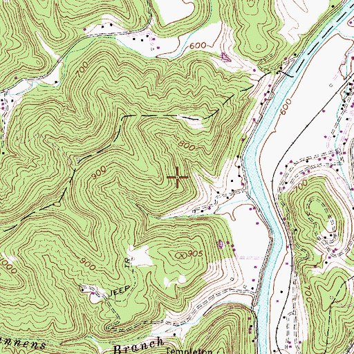 Topographic Map of Tornado Census Designated Place, WV