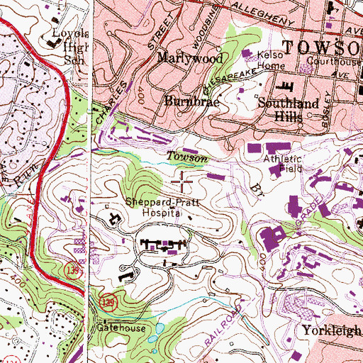 Topographic Map of Towson Census Designated Place, MD
