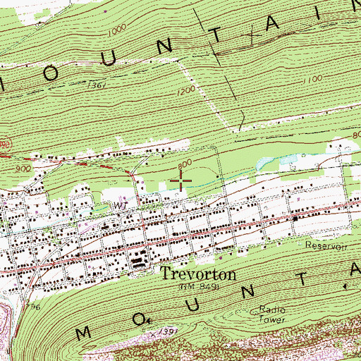 Topographic Map of Trevorton Census Designated Place, PA