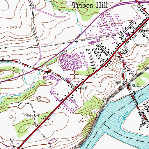 Topographic Map of Tribes Hill Census Designated Place, NY
