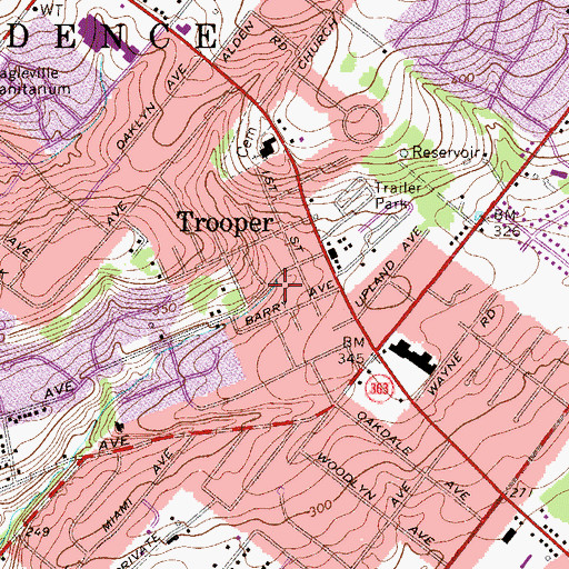 Topographic Map of Trooper Census Designated Place, PA