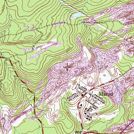 Topographic Map of Tuscarora Census Designated Place, PA