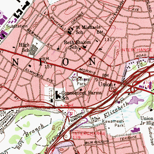 Topographic Map of Union Census Designated Place, NJ