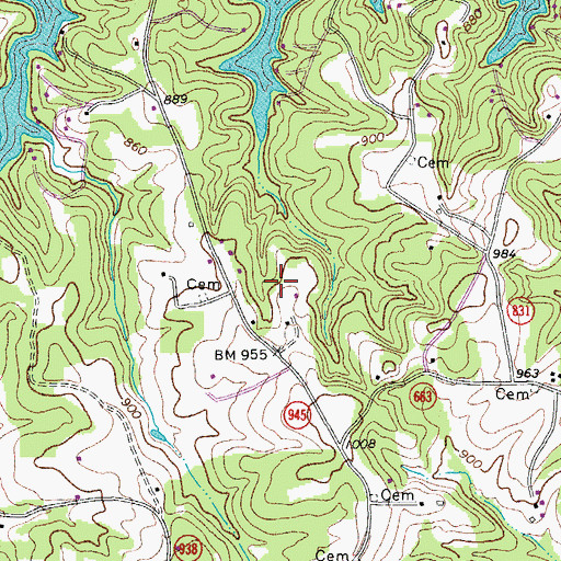 Topographic Map of Union Hall Census Designated Place, VA