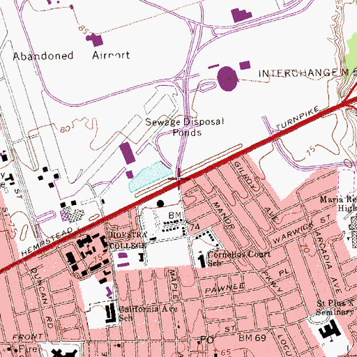 Topographic Map of Uniondale Census Designated Place, NY
