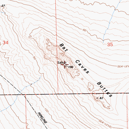 Topographic Map of Bat Caves Buttes, CA